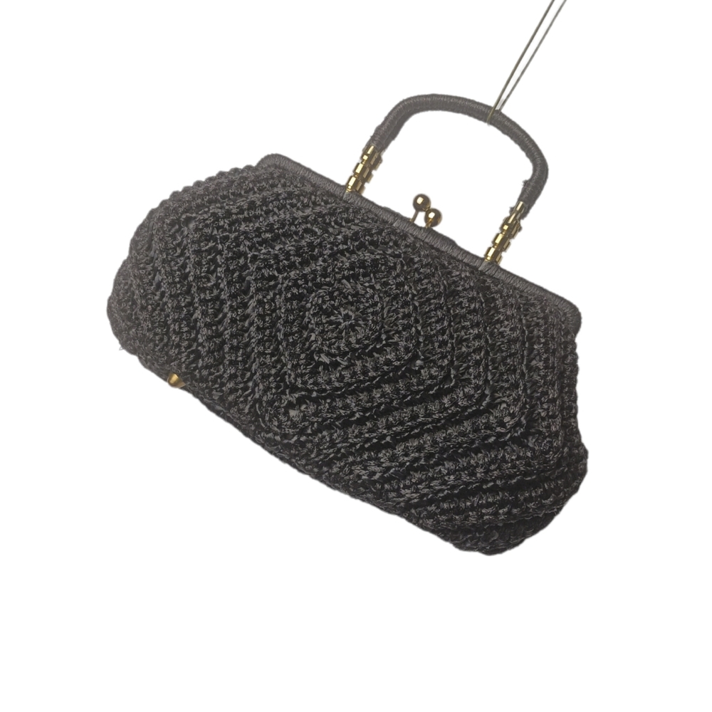 Vintage/Estate Rare Bara Japan Chevron Raffia Top Handle Purse "HOT!" - Picture 2 of 16